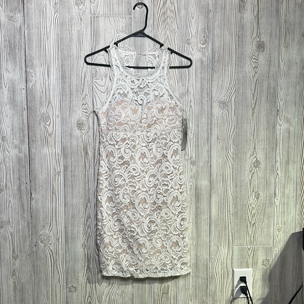 Sequin Hearts LACE WHITE MINI DRESS NWT Wedding Dress Honeymoon Size 7